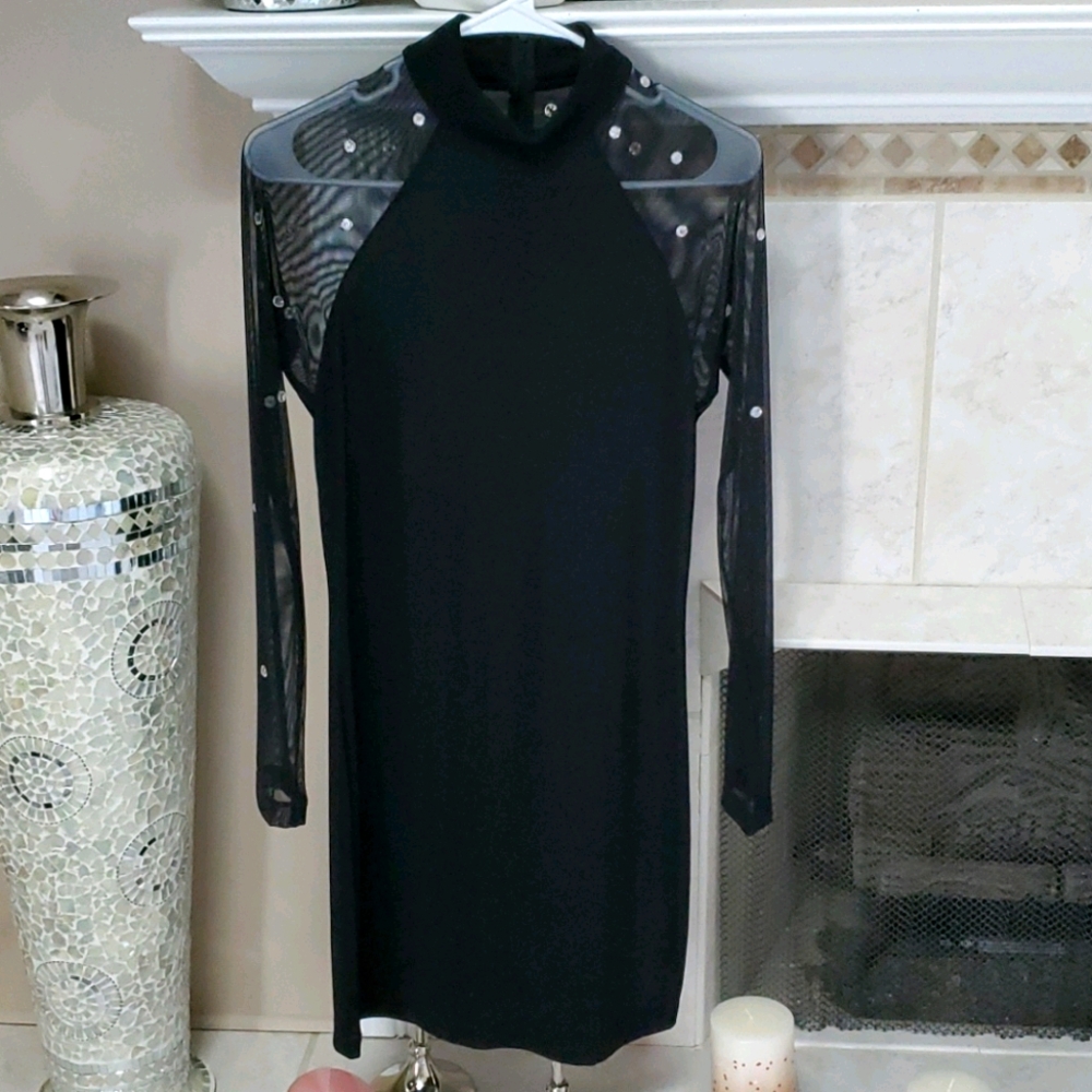 🖤 CARABELLA Black Mesh Rhinestone Look Dress 🖤